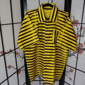 Ankara African Vibrant Striped Yellow and Purple Men's Button Down Shirt XXL